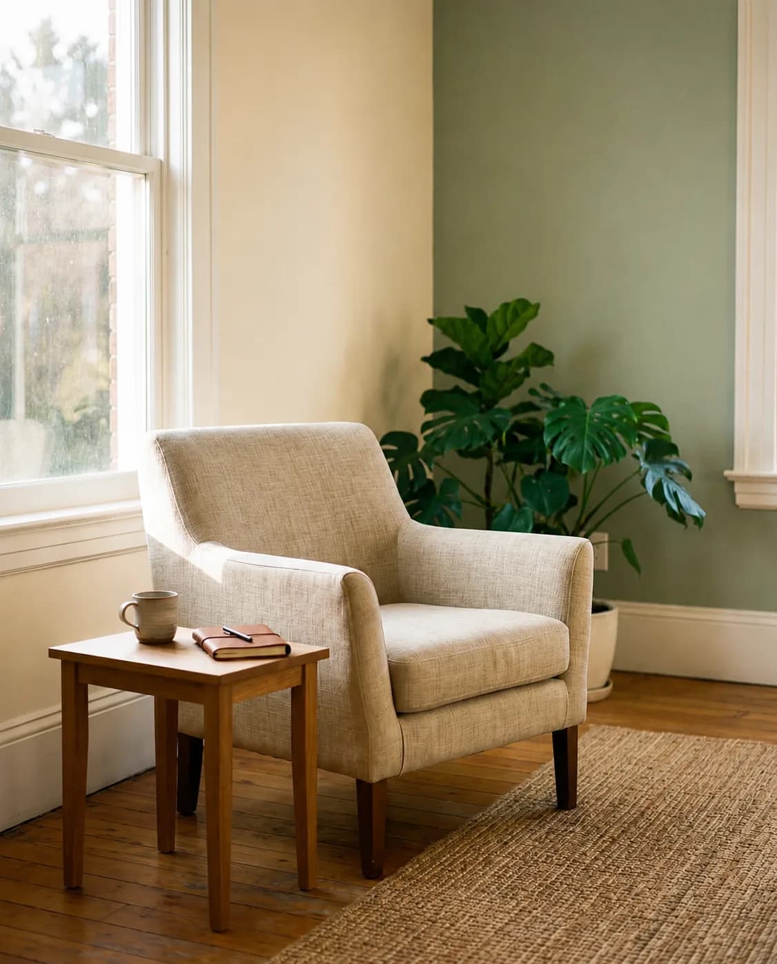 Warm, welcoming consultation room at WorthyMind Practice — integrative psychiatry in Tarrytown, NY, serving Westchester County